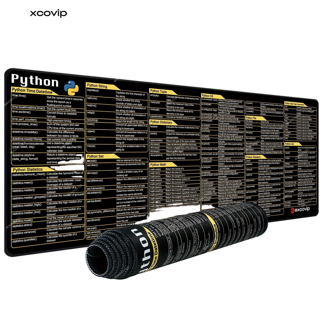 Image from EXCOVIP Python Programming Cheat Sheet Mouse Pad - Large, Washable & Non-Slip Desk Mat for Coders and Designers - Copy