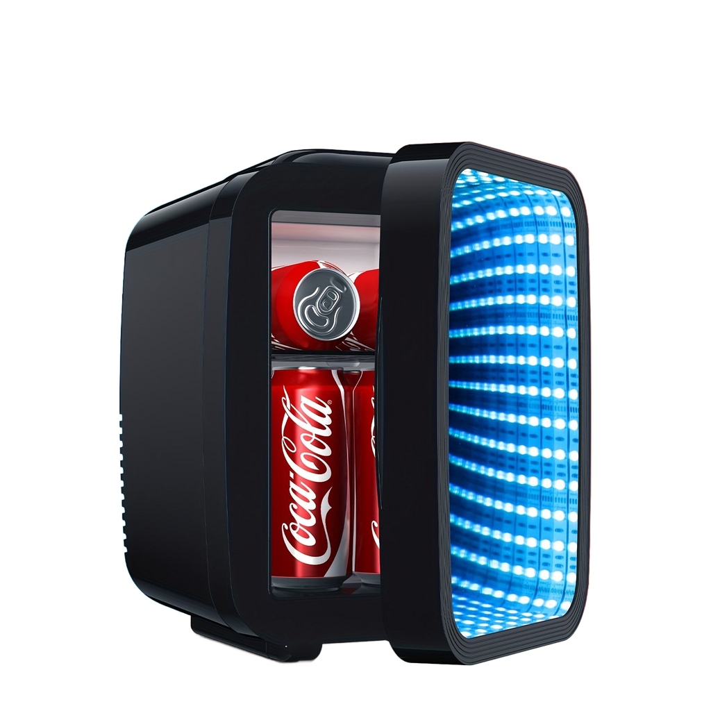 Image from AISUTHA Adjustable Mini Refrigerator with LED Lights, 4L Capacity, Semiconductor Cooling, External Ice Dispenser, 1 Door, Glossy Finish, Plug Powered, Ideal for Bedroom, Office, Game Room, Car - Holiday Gift, Mini Refrigerato - Copy