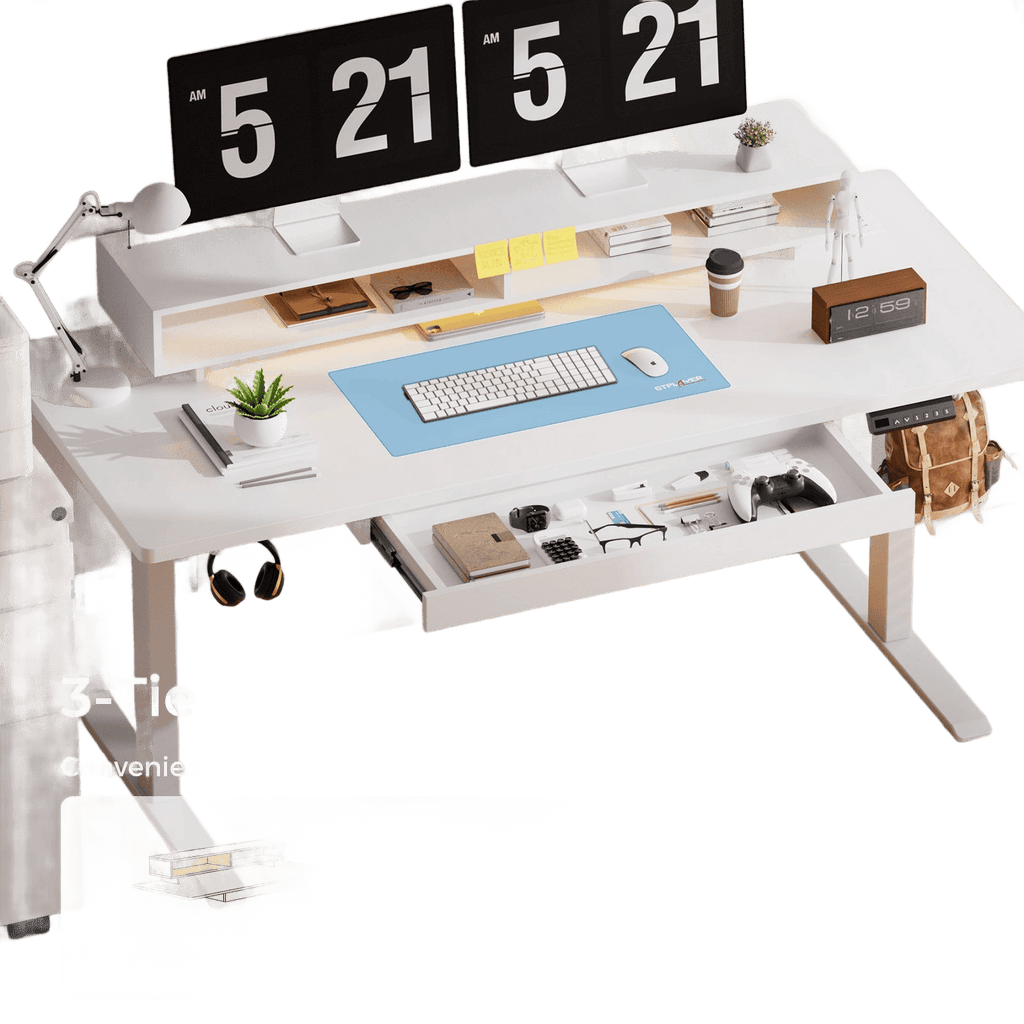 Adjustable Height Desk 120X60Cm Desk with Drawers And Monitor Stand - TKINGS