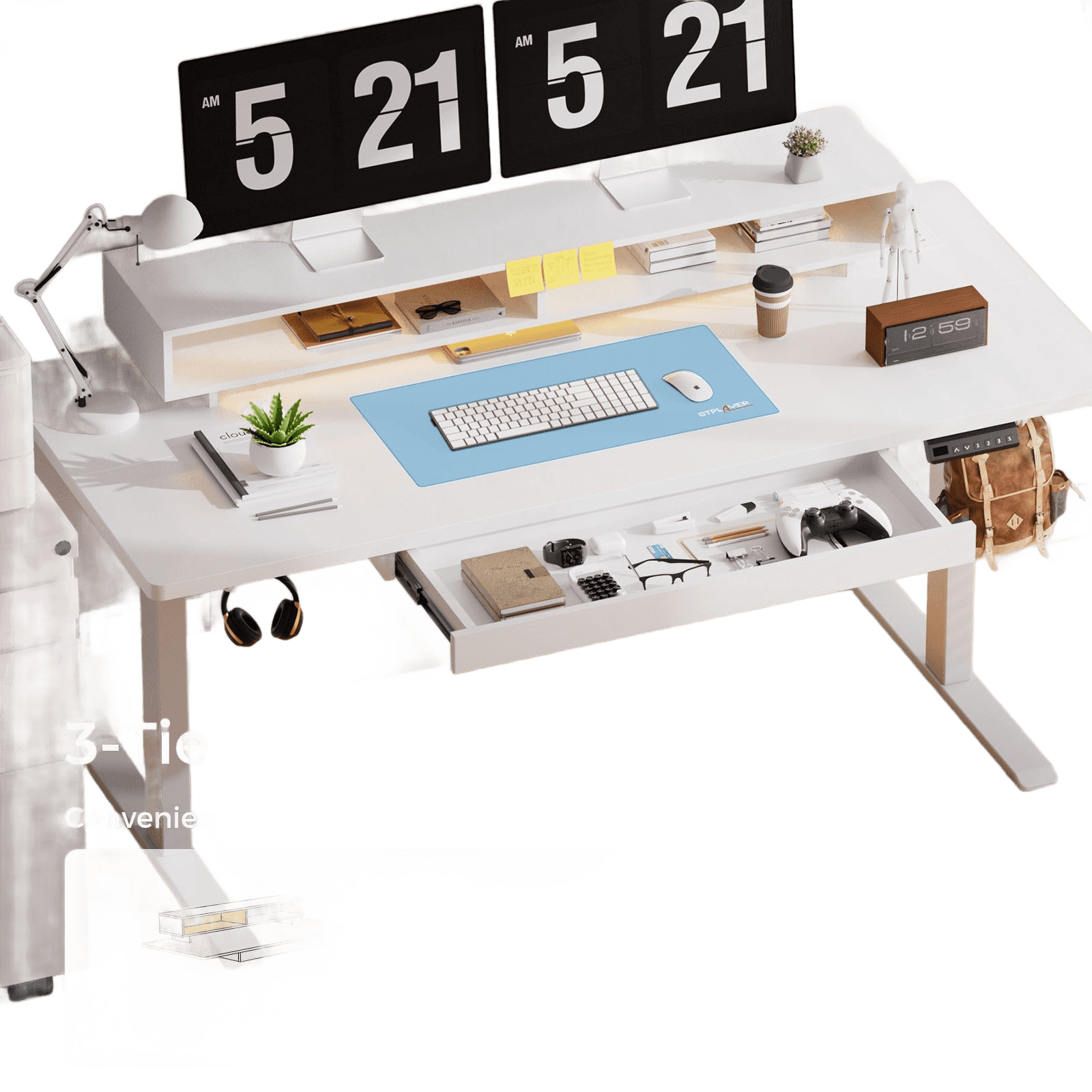 Adjustable Height Desk 120X60Cm Desk with Drawers And Monitor Stand - TKINGS