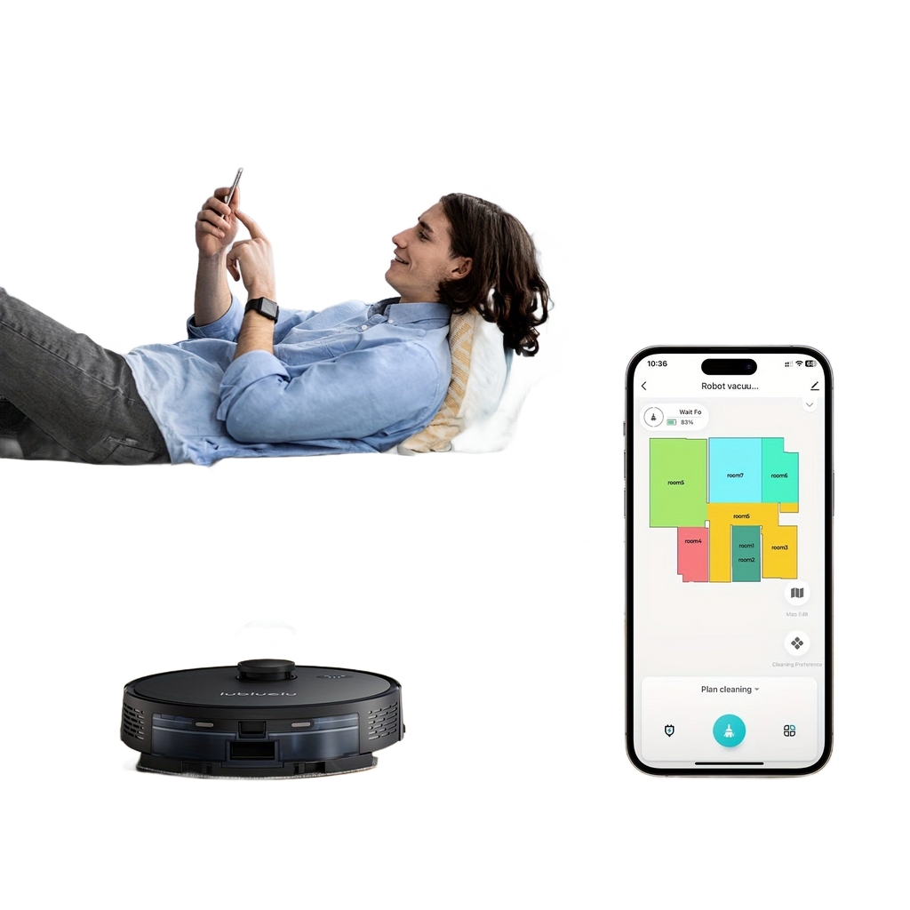 Image from Robot Vacuum And Mop Combo 6500Pa, Lubluelu L15 Robot Vacuum, Auto-Charging, 5 Maps, 30 No-go Zones, WiFi/App/Alexa, 3in 1 Robot Vacuum Cleaner for Pet Hair Carpet Hard Floor - Copy
