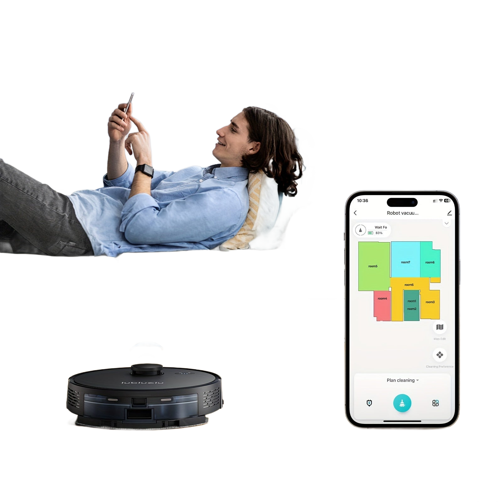 Image from Robot Vacuum And Mop Combo 6500Pa, Lubluelu L15 Robot Vacuum, Auto-Charging, 5 Maps, 30 No-go Zones, WiFi/App/Alexa, 3in 1 Robot Vacuum Cleaner for Pet Hair Carpet Hard Floor - Copy