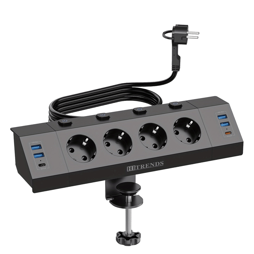Power Strip with Clamp, 4 Independent Switch-4 USB + 4 Type-C - TKINGS