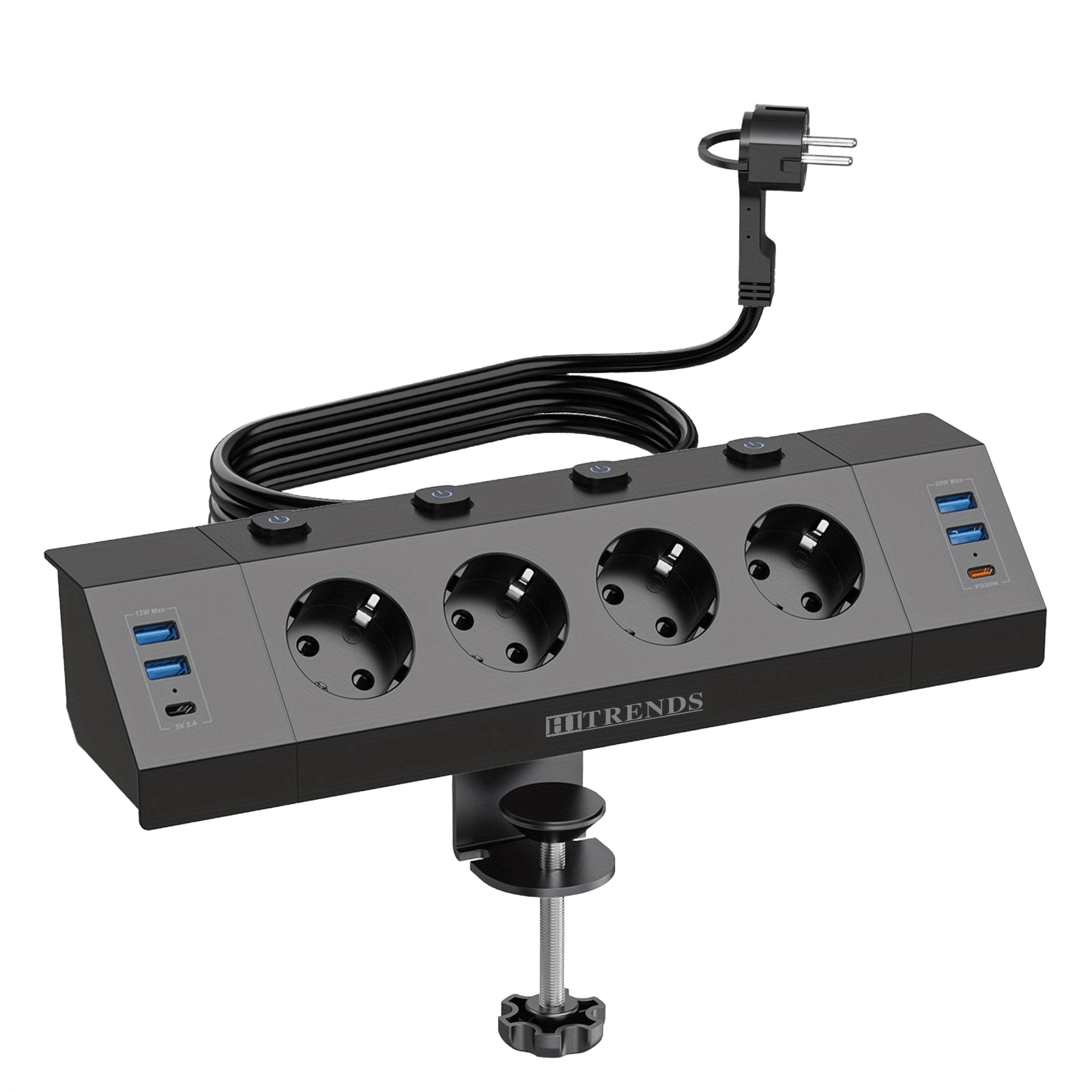 Power Strip with Clamp, 4 Independent Switch-4 USB + 4 Type-C - TKINGS