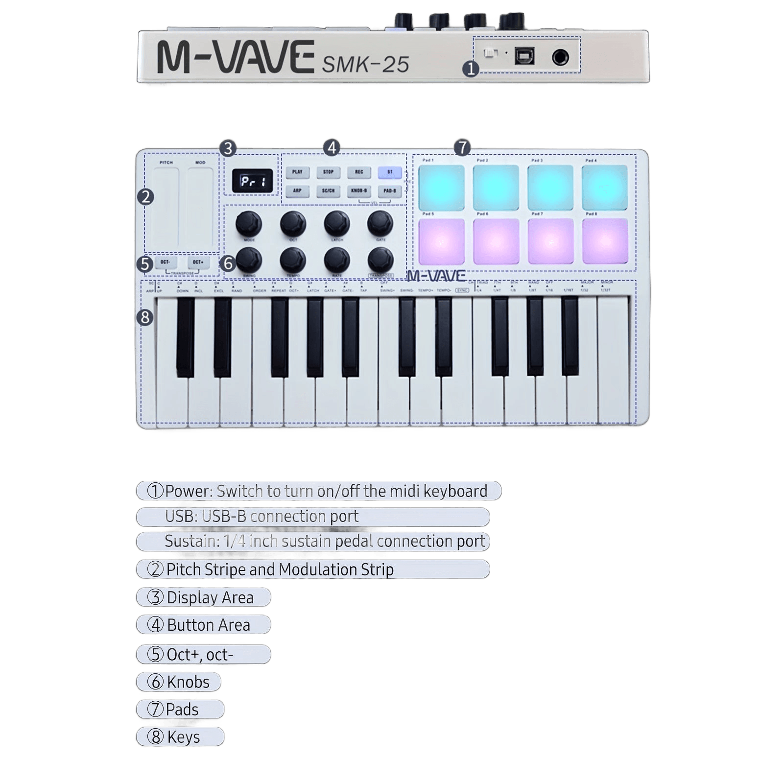 MIDI Control Keyboard Mini Portable USB Controller with 25 Velocity Keys - TKINGS