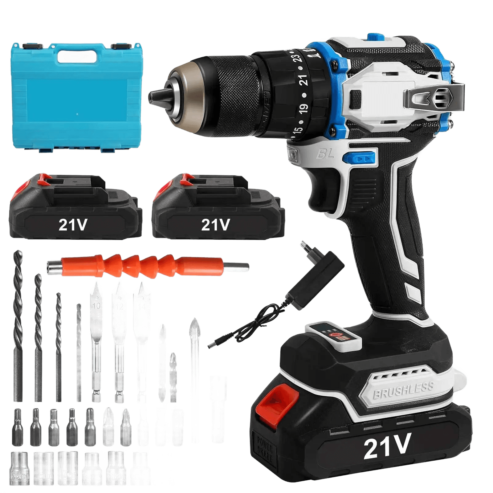 21V Brushless Cordless Drill Set Electric Screwdriver 25 + 1 - TKINGS