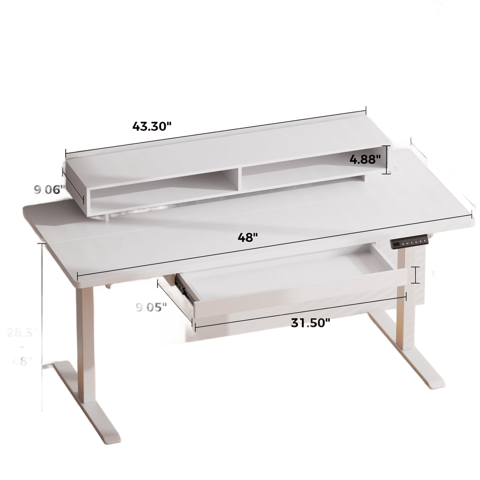 Adjustable Height Desk 120X60Cm Desk with Drawers And Monitor Stand - TKINGS