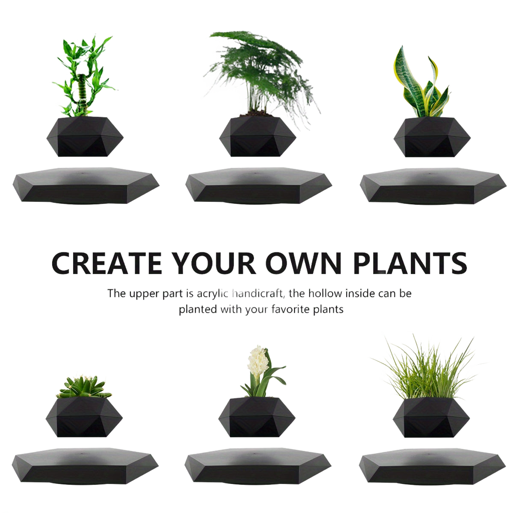 Image from 1pc, Magnetic Levitating Mini Rotating Flower Pot, New Magic Black Floating Plant Pot, Creative Pots For Office Desktop Balcony Home Garden Indoor Statue Decorations Ornaments - Copy