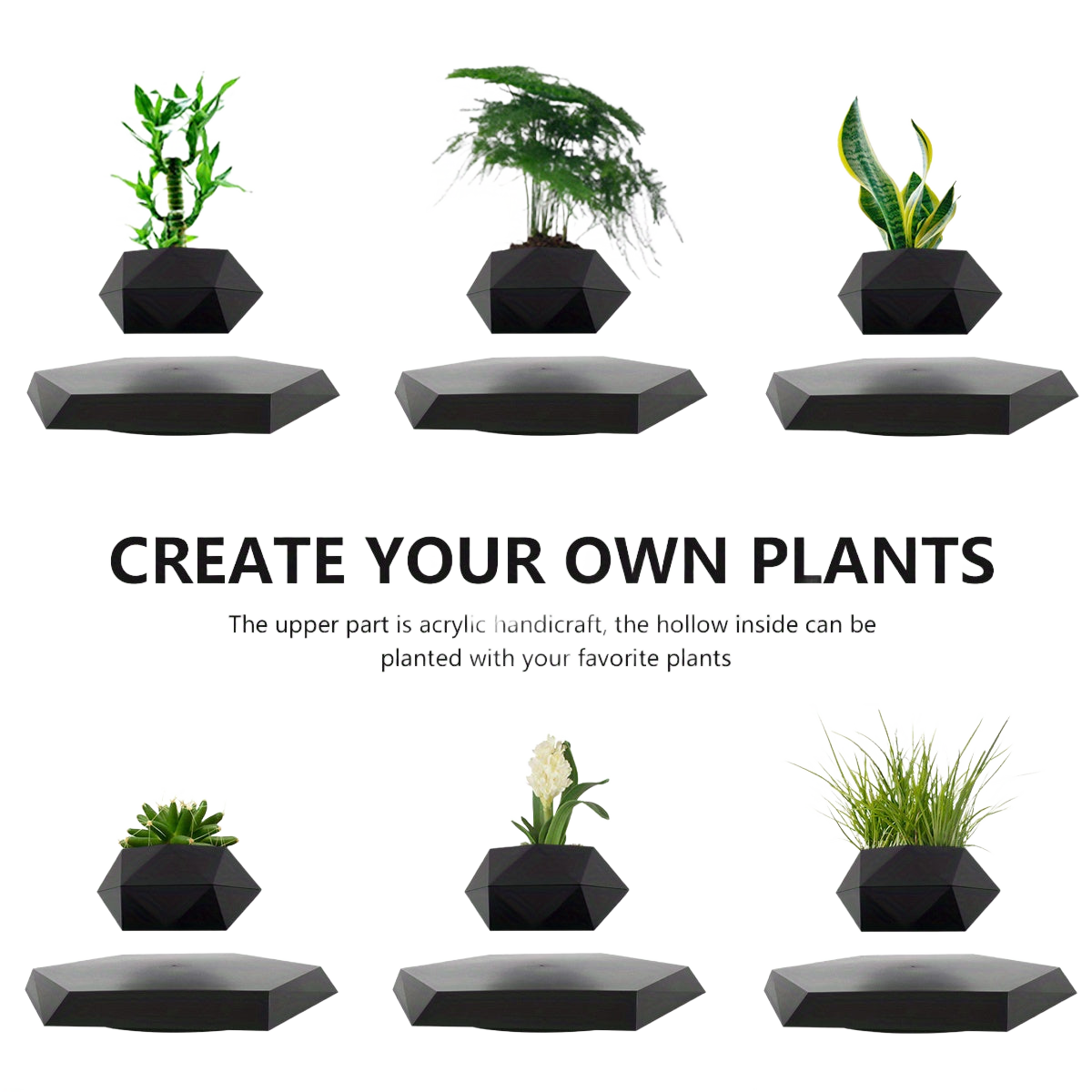 Image from 1pc, Magnetic Levitating Mini Rotating Flower Pot, New Magic Black Floating Plant Pot, Creative Pots For Office Desktop Balcony Home Garden Indoor Statue Decorations Ornaments - Copy