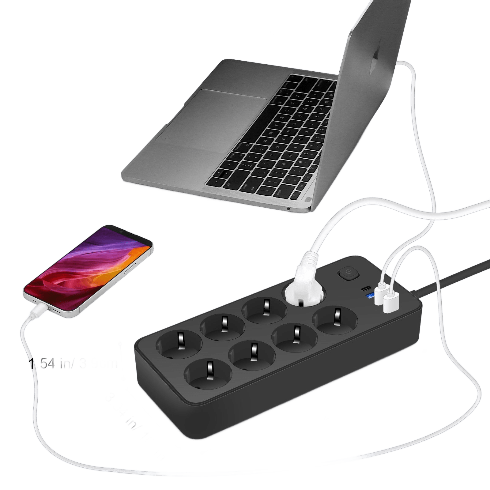 8-Outlet Power Strip with 3 USB Ports & Type-C Interface 180cm - TKINGS