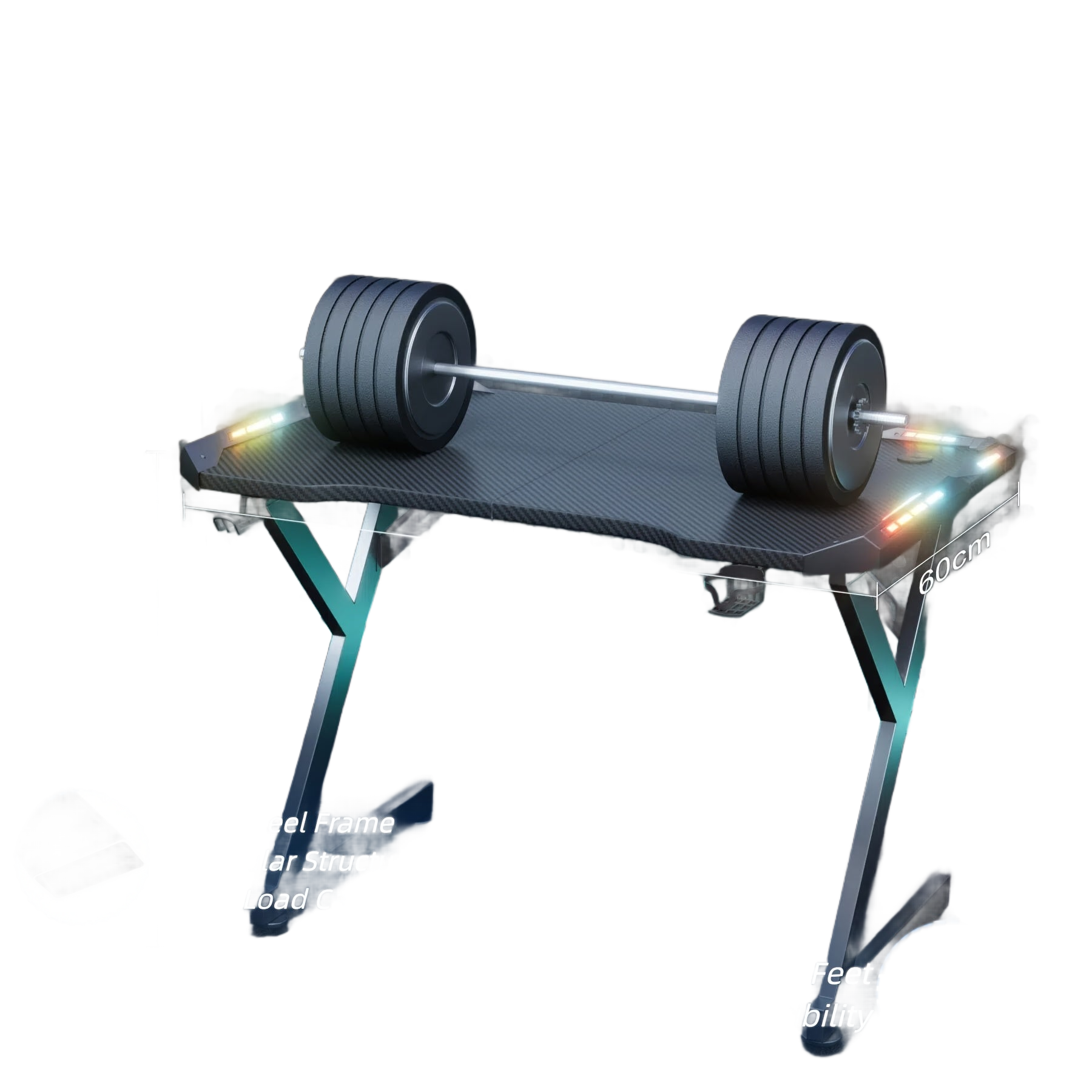 Image from LED Gaming Desk 120 x 60cm, Gaming Table with LED, Sturdy PC Table with Carbon Fibre Coating, Gamer Table with Cup Holder and Headphone Hook, Black - Copy