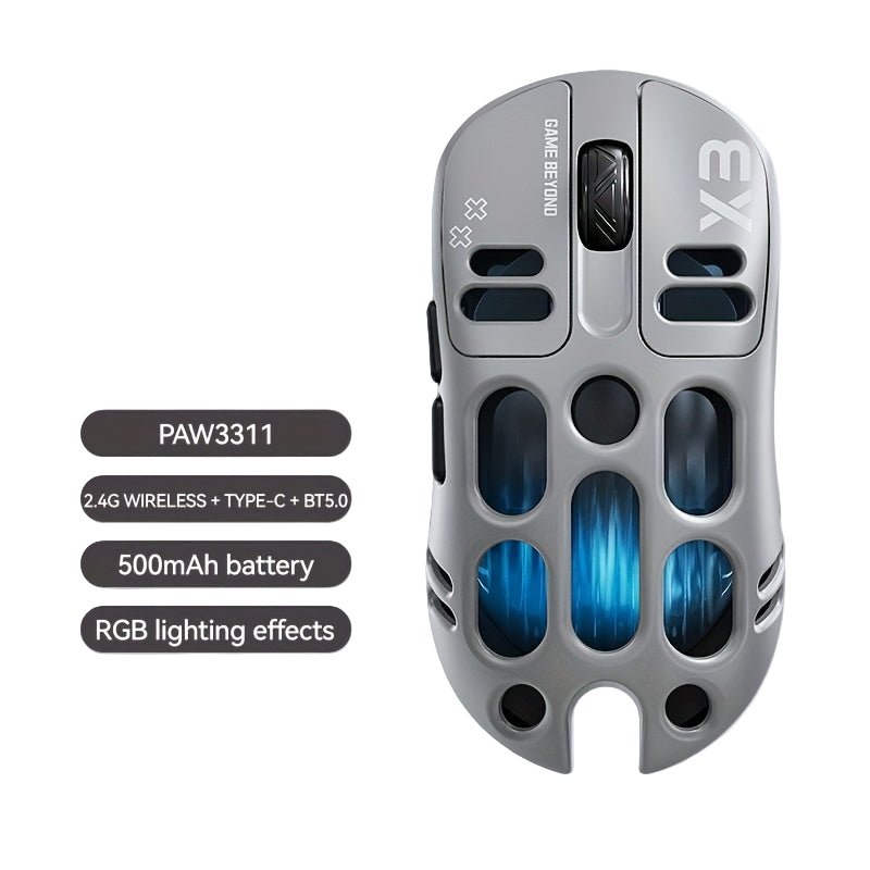 Image from T-WOLF Wolf X3 Gaming Mouse - Wireless 3-in-1 Wireless, RGB Lights, Dual-Color Scheme, High-Resolution Sensor, USB & Type-C Charging, Durable Plastic for PC Gaming & Typing, Sleek Design, Rechargeable Battery - Copy