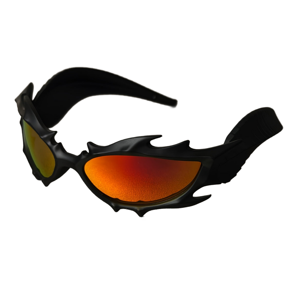 Image from SSPV Edgy Chic Fire Bull Horn Glasses - Oversized Black Frame with Red & Orange Gradient Lenses, Metallic Accents & Pointed Tips for a Bold, Trendy Look, Fashion Accessories, Statement Eyewear, Durable Plastic Frame - Copy