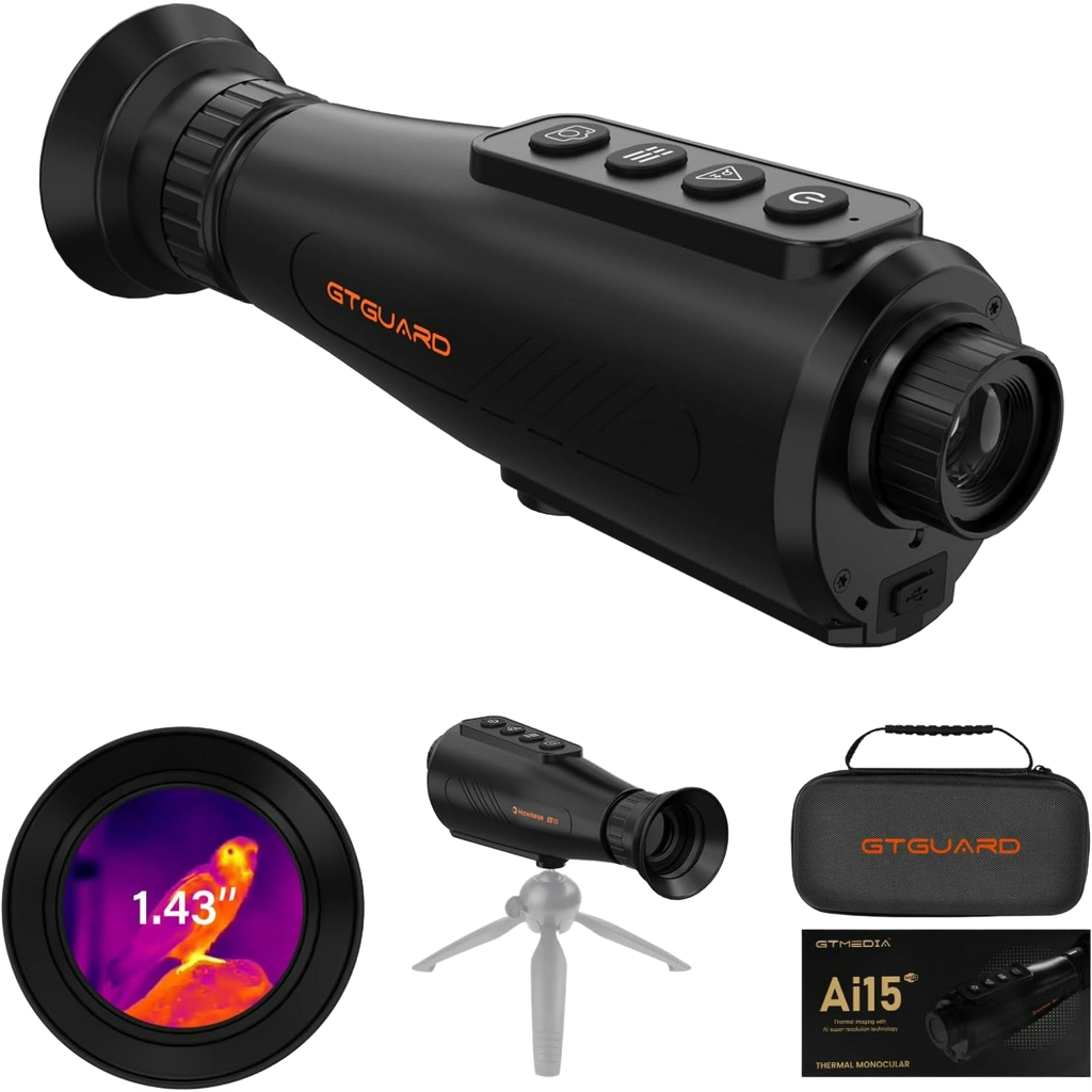Image from GTGUARD Thermal Monocular 384x288 AI Super-Resolution HD Night Vision Thermal Imaging with 3.63cm AMOLED Screen, 8X Zoom, type C, Multiple Scene Modes for Hunting Travel Outdoor Camping Pet ( AI15) - Copy