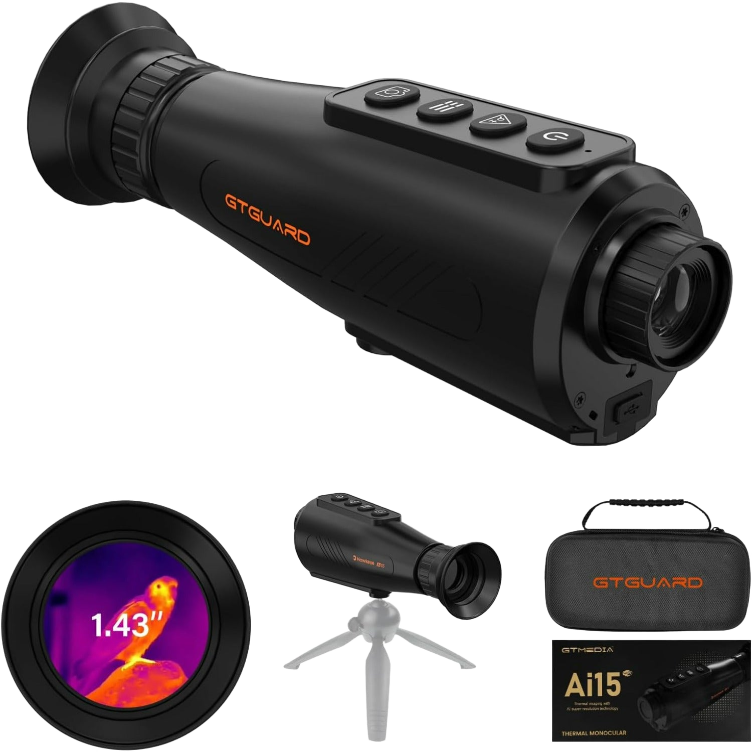 Image from GTGUARD Thermal Monocular 384x288 AI Super-Resolution HD Night Vision Thermal Imaging with 3.63cm AMOLED Screen, 8X Zoom, type C, Multiple Scene Modes for Hunting Travel Outdoor Camping Pet ( AI15) - Copy