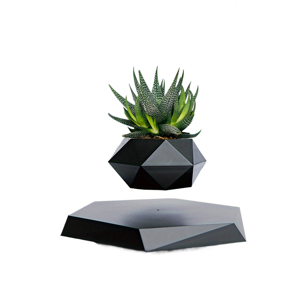 Image from 1pc, Magnetic Levitating Mini Rotating Flower Pot, New Magic Black Floating Plant Pot, Creative Pots For Office Desktop Balcony Home Garden Indoor Statue Decorations Ornaments - Copy