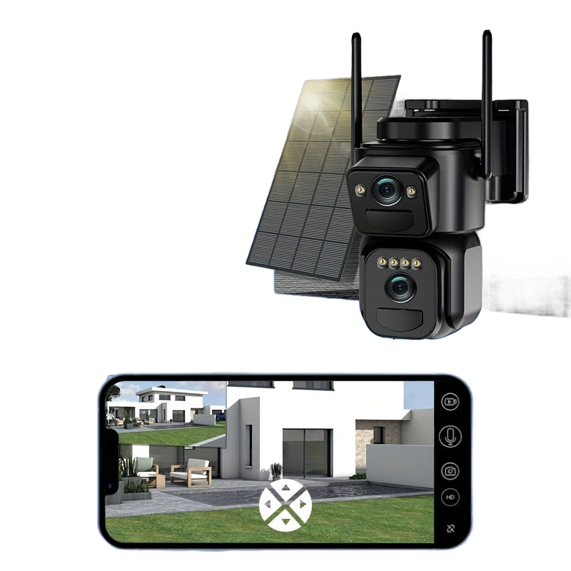 Image from Multifunctional Security Camera with Solar Panel, 2K 300W Pixel Video Resolution, Wireless Outdoor WiFi Monitoring, High-Definition Dual Lens Automatic Rotation Pan-Tilt Night Vision, Motion Detection, Two-Way Audio, Ultra Wi - Copy