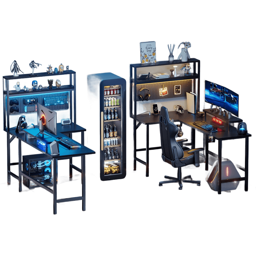 L-shaped Gaming Desk With 3 Power Outlets And 2 USB Ports Reversible - TKINGS
