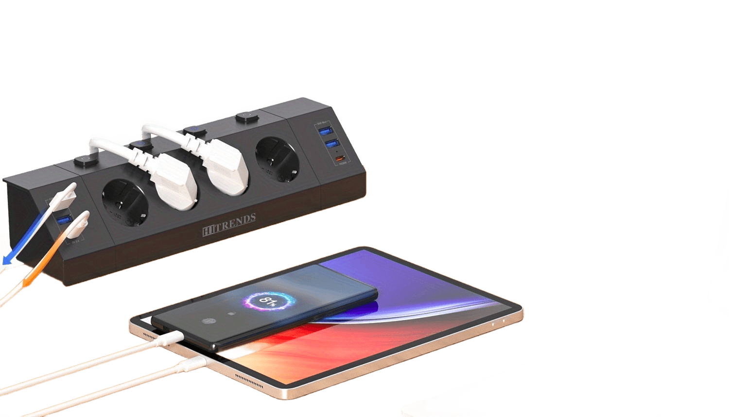 Power Strip with Clamp, 4 Independent Switch-4 USB + 4 Type-C - TKINGS