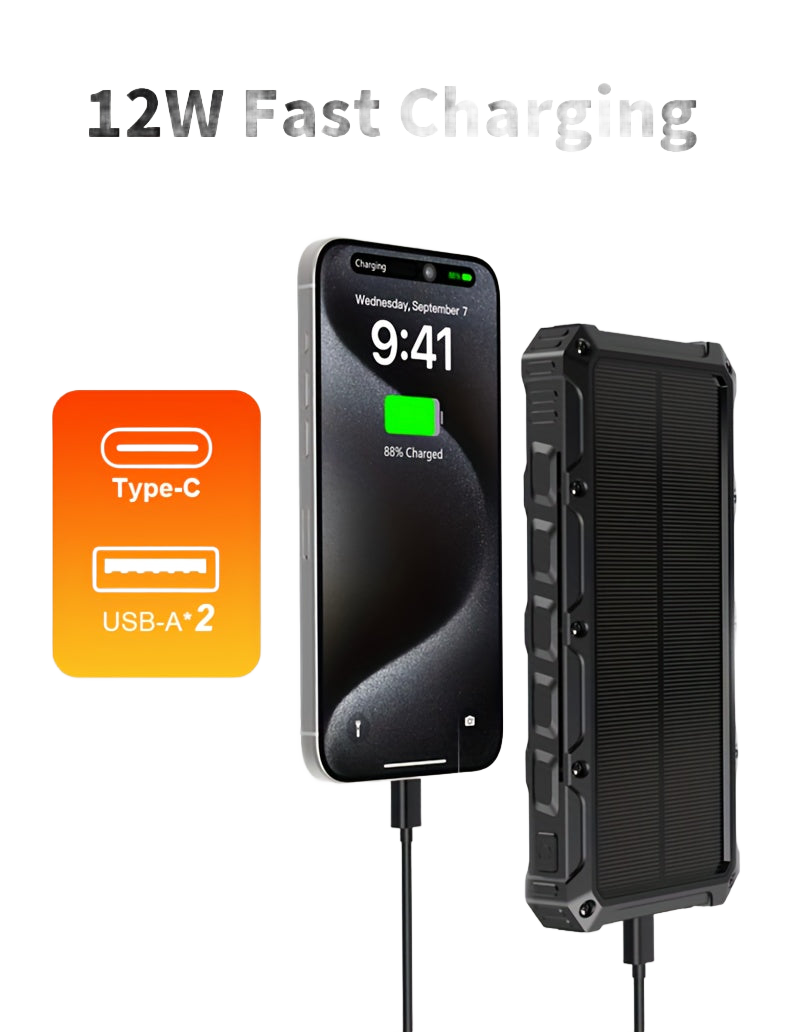 Image from EAGET 4-Foldable Solar Panels 8W High Conversion Efficiency 20000mAh Portable Power Bank with 3A Fast Charging, 2 USB Outputs & USB-C, Compatible with Smartphones, Tablets, Laptops for Outdoor Camping, Hiking, Travel, Solar P - Copy