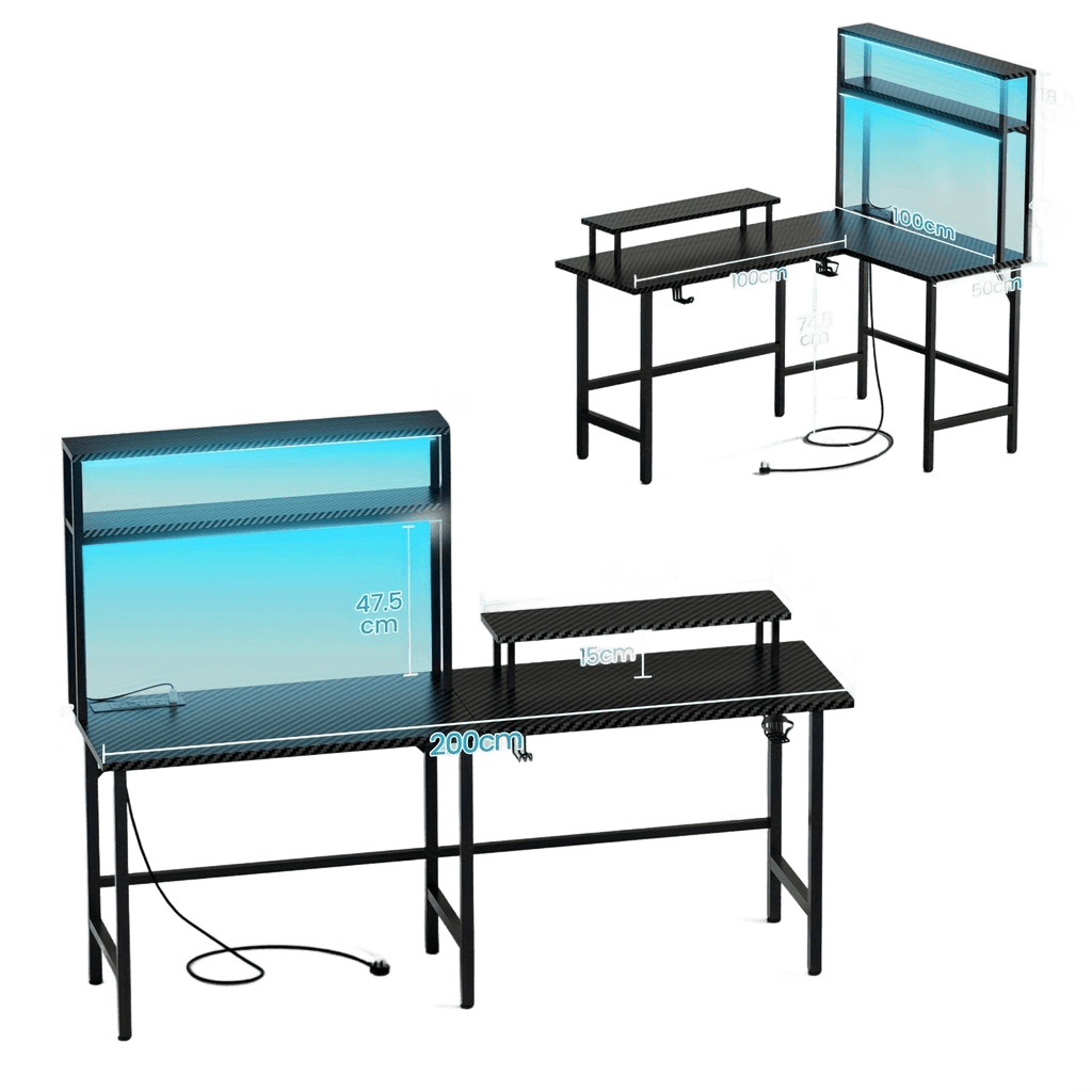 L-shaped Gaming Desk With 3 Power Outlets And 2 USB Ports Reversible - TKINGS