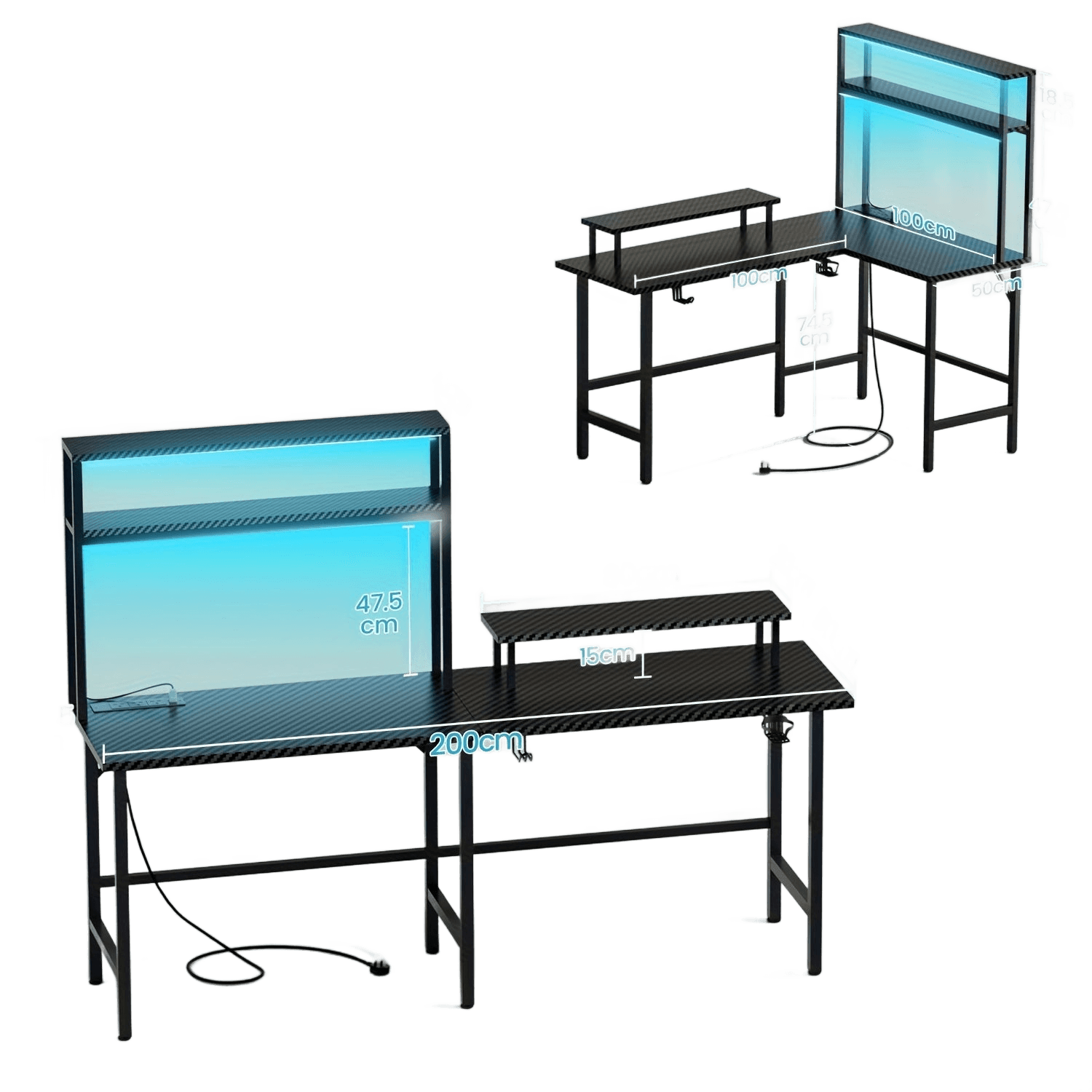 L-shaped Gaming Desk With 3 Power Outlets And 2 USB Ports Reversible - TKINGS
