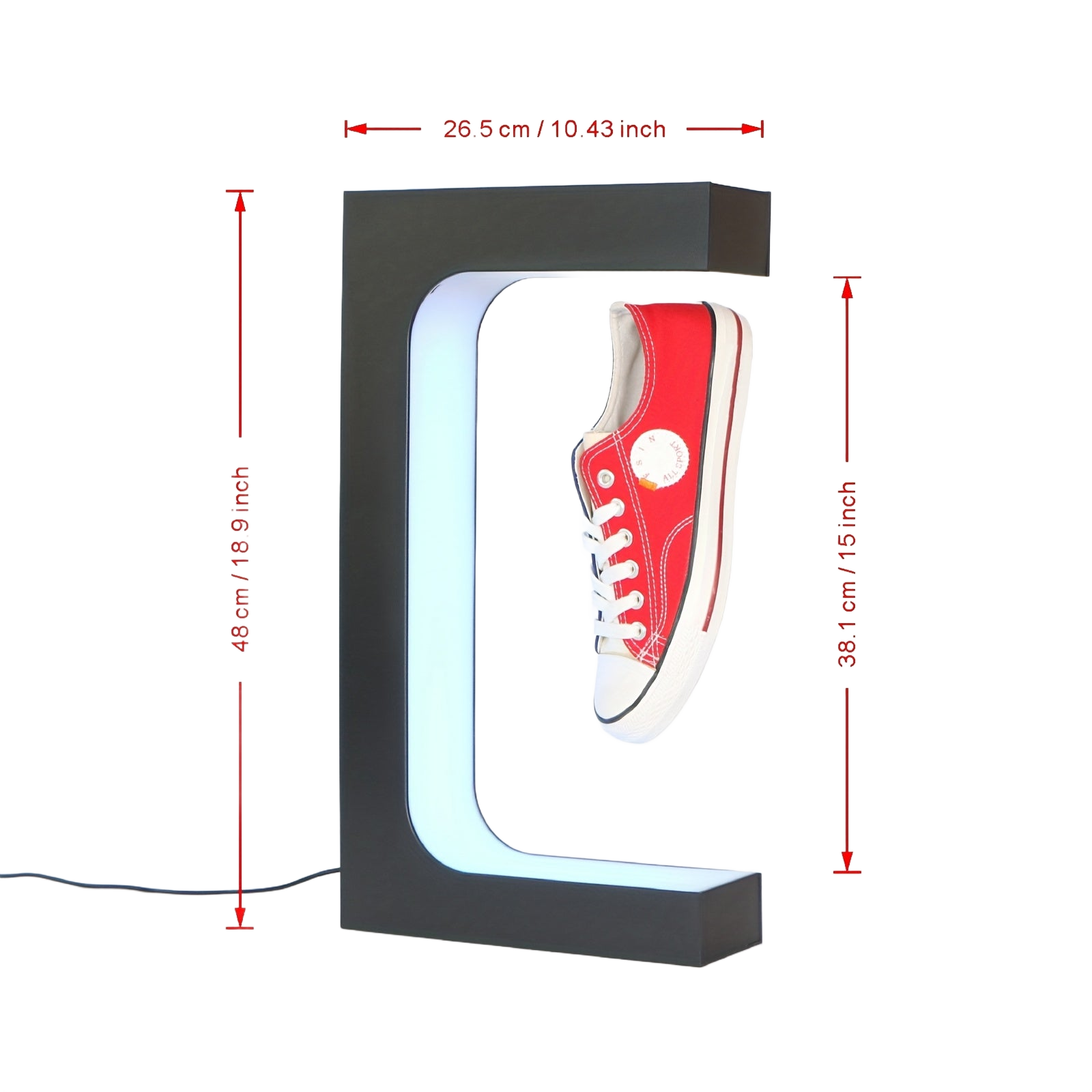 Image from Rontion Magnetic Levitation Shoe Display Stand | Classic Black Plastic with LED Lighting | Floating Sneaker Holder for Home Decor | 110-240V EU Plug | Modern European Design, Ambient Lighting | Modern Sneaker Display | Plasti - Copy