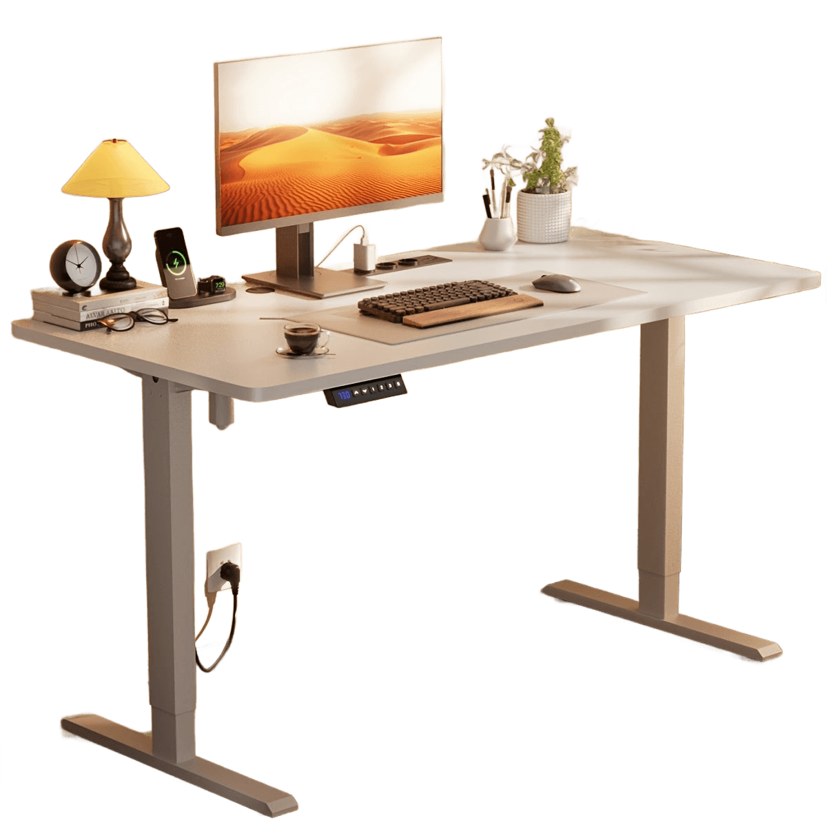 Electric Desk With Adjustable Height, USB Charging Port, And Power Outlet - TKINGS