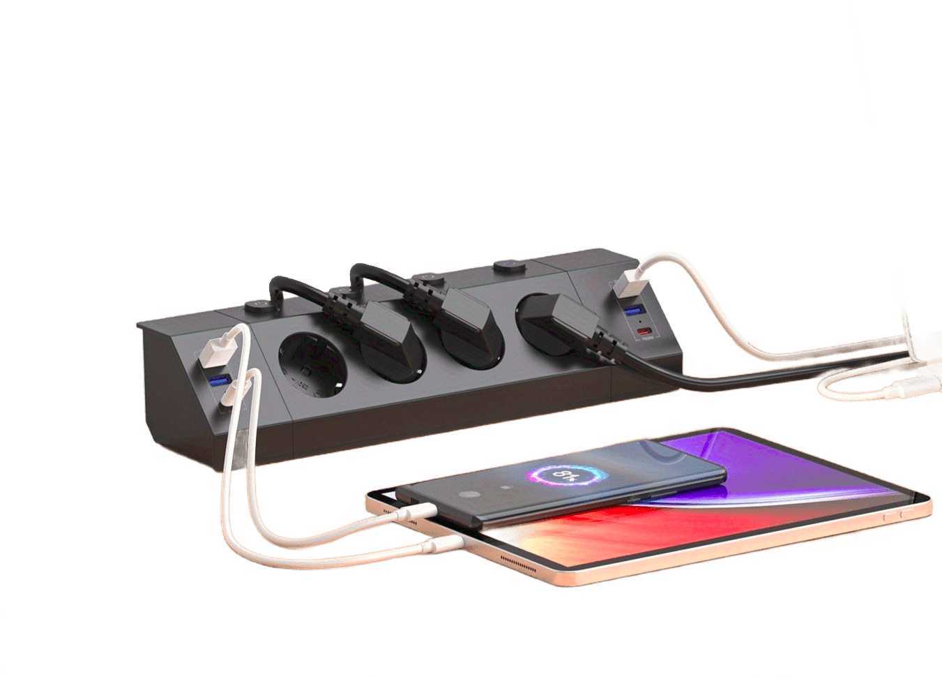 Power Strip with Clamp, 4 Independent Switch-4 USB + 4 Type-C - TKINGS
