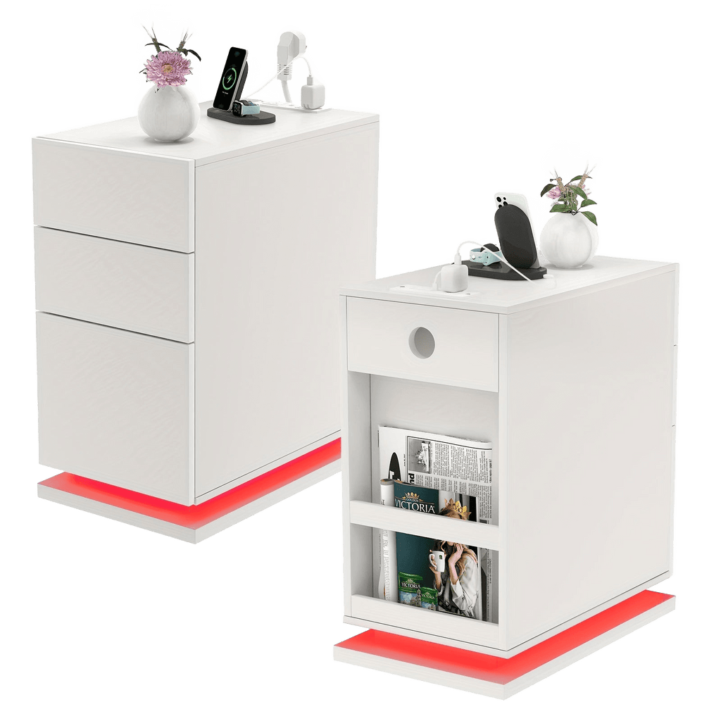 Bedroom Nightstand with 2 Drawers, Sofa Side Cabinet Storage - TKINGS