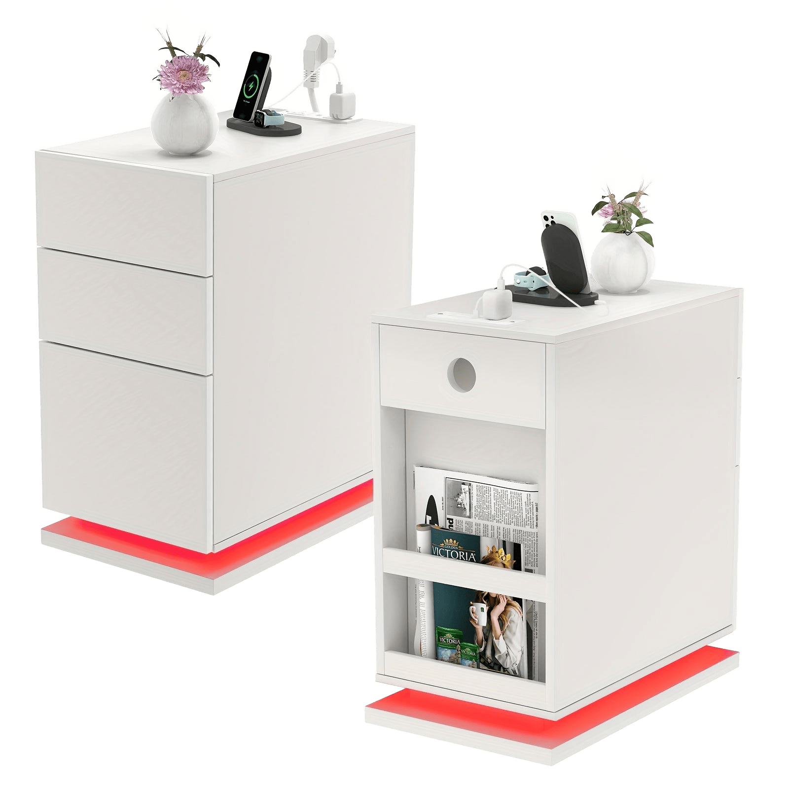 Bedroom Nightstand with 2 Drawers, Sofa Side Cabinet Storage - TKINGS