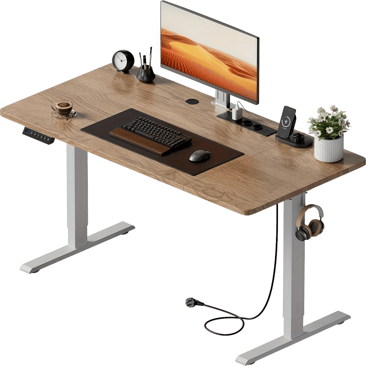 Electric Desk With Adjustable Height, USB Charging Port, And Power Outlet - TKINGS