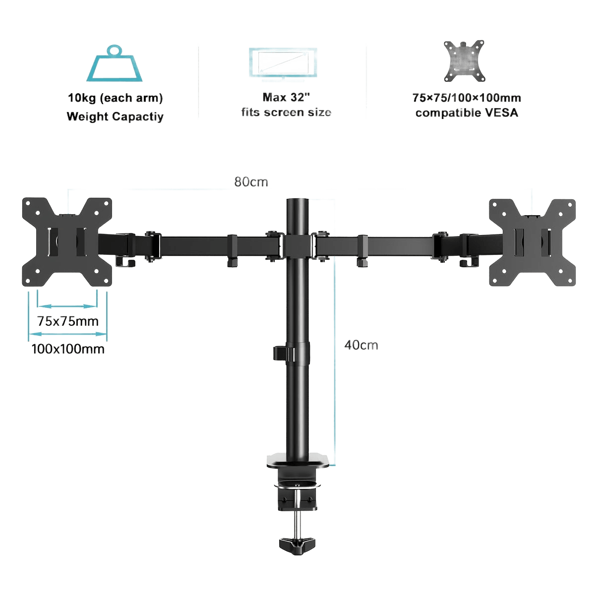 Monitor Stand, Capable of Holding 2 Monitors, Suitable for 33.02-81.28 cm - TKINGS