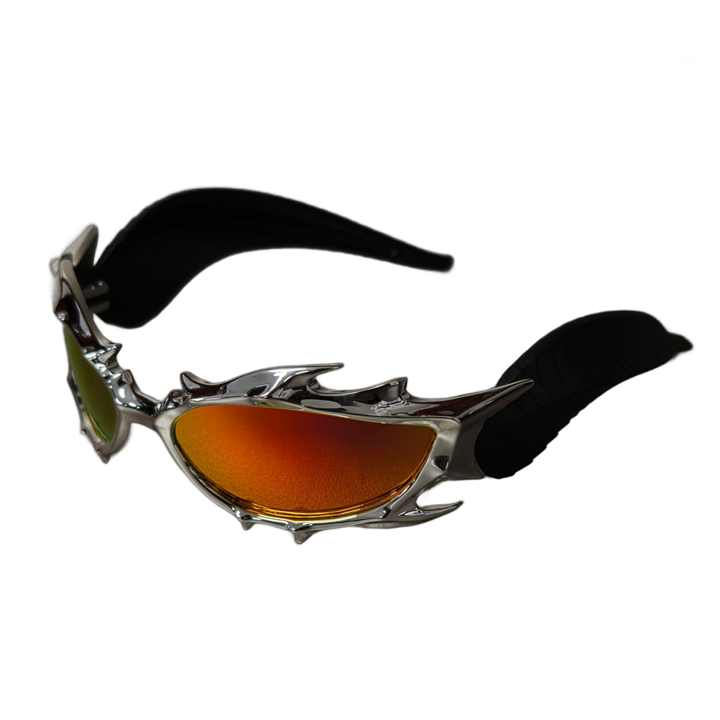 Image from SSPV Edgy Chic Fire Bull Horn Glasses - Oversized Black Frame with Red & Orange Gradient Lenses, Metallic Accents & Pointed Tips for a Bold, Trendy Look, Fashion Accessories, Statement Eyewear, Durable Plastic Frame - Copy